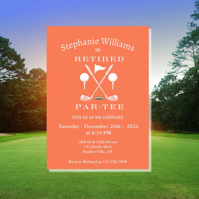 Modern Pink Woman Retirement Golf  Emblem Clubs  Invitation (Creator Uploaded)