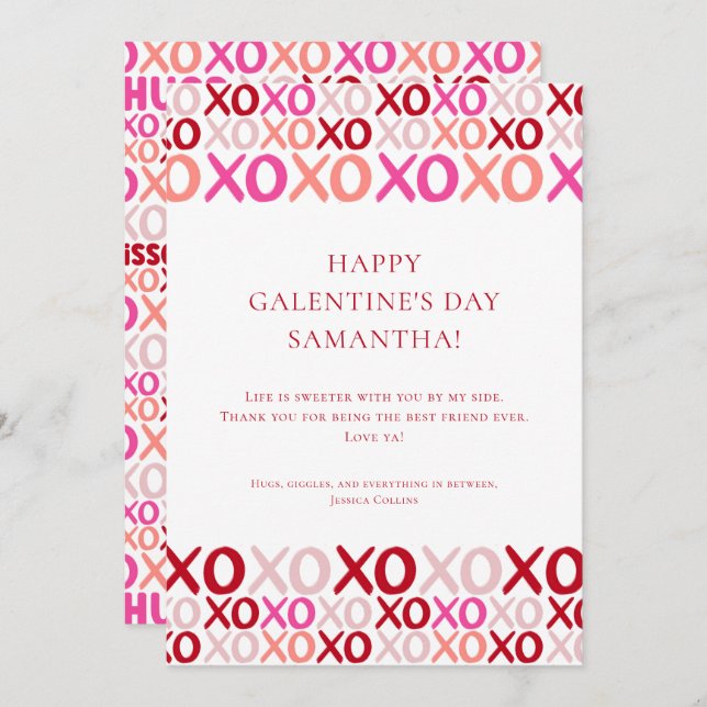 Modern Pink XOXO Best Friend  Bff Galentine's Day Holiday Card (Front/Back)