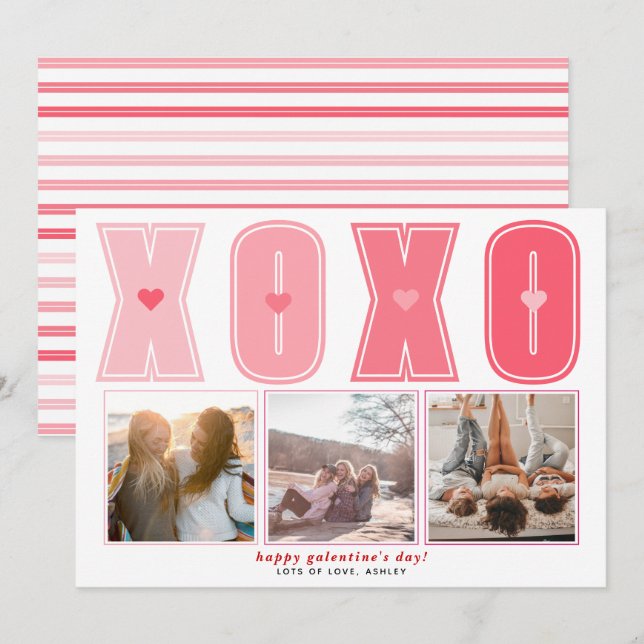 Modern pink XOXO Galentines Day heart photo Holiday Card (Front/Back)