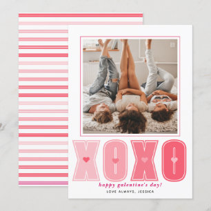 Modern pink XOXO hearts Galentines Day photo Holiday Card