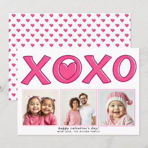 Modern pink XOXO Valentine's Day heart photo Holiday Card