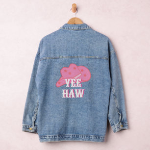Modern Pink Yee Haw Cowgirl Cowboy Hat Rodeo Denim Jacket