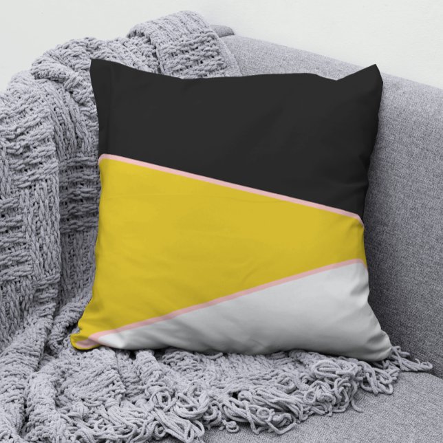 modern pink Yellow black and white colour block Cushion (Creator Uploaded)