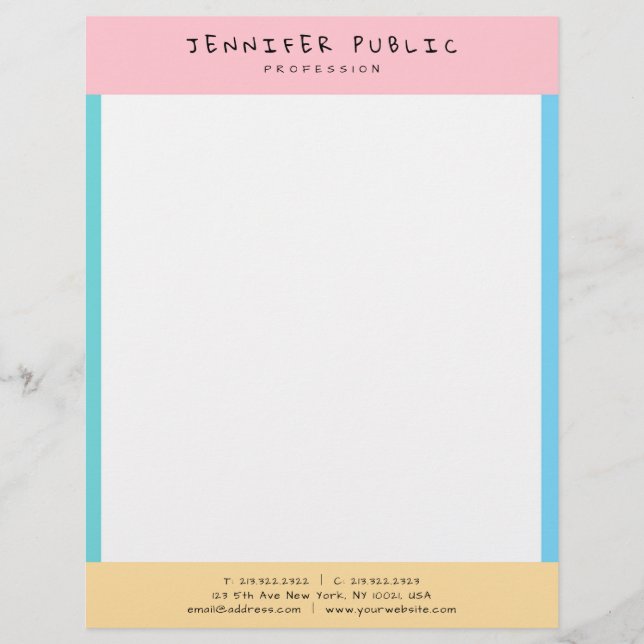 Modern Pink Yellow Blue Green Elegant Colourful Custom Letterhead (Front)