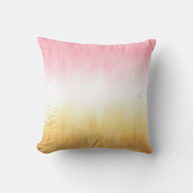 Modern Pink Yellow Brushstrokes Ombre Cushion (Front)
