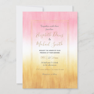 Modern Pink Yellow Brushstrokes Ombre Invitation