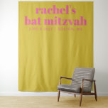 Modern Pink Yellow Cute Bat Mitzvah Photo Backdrop Tapestry<br><div class="desc">Personalised Modern Bold Typography Pink and Yellow Bat Mitzvah Photo Backdrop</div>