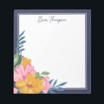 Modern Pink & Yellow Floral Arrangement Notepad<br><div class="desc">Beautiful floral notepad with a striking floral arrangement hand-drawn on a tablet in pink and yellow with greenery in green and blue. The cluster of flowers sits in the bottom corner of the personalized notepad, leaving plenty of room to write down notes, reminders, to do lists and more. Personalize with...</div>