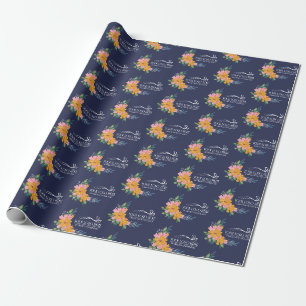 Modern Pink & Yellow Floral Pattern & Logo Wrapping Paper