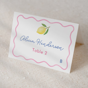 Modern Pink Yellow Lemon Wedding Place Card