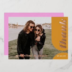 Modern Pink Yellow Retro Arch Wedding Thank You