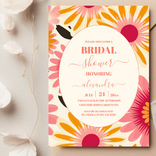 Modern Pink & Yellow Retro Floral Bridal Invitation