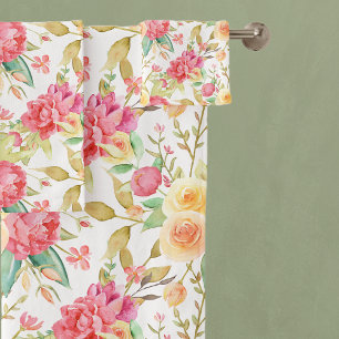 Modern Pink & Yellow Rose Bath Towel Set