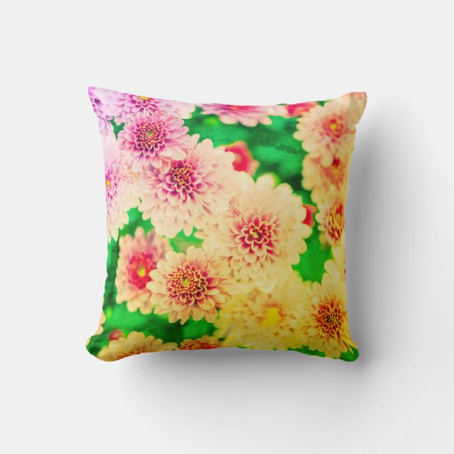 modern pink yellow spring floral Pillow (Front)