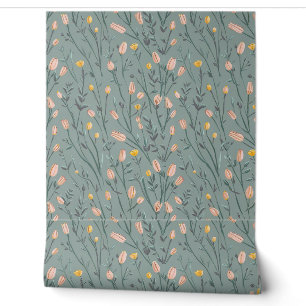 Modern pink yellow tiny flowers wallpaper