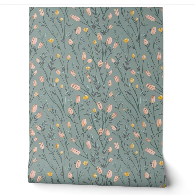 Modern pink yellow tiny flowers  wallpaper (Unrolling)