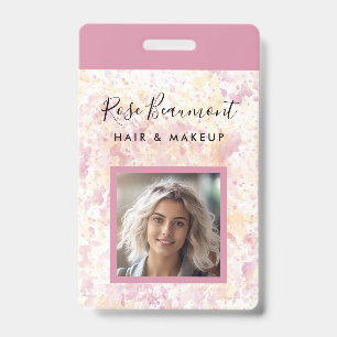 Modern Pink Yellow Watercolor Script Badge ID Badge