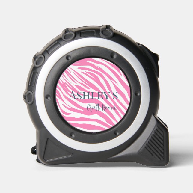Modern Pink Zebra Custom Name Tape Measure 1 (Front)
