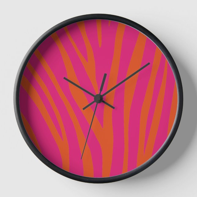 Modern pink zebra skin colourful unique  clock (Front)