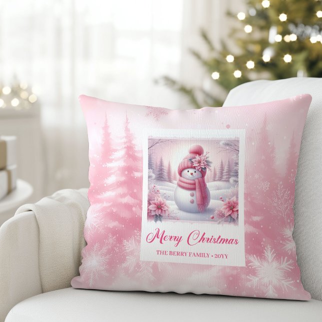 Modern Pinkmas Cozy Winter Forest Kids Gift Holida Cushion (Modern Pinkmas Cozy Winter Forest Kids Gift Holiday Christmas Pillow)