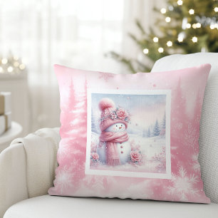 Modern Pinkmas Cozy Winter Forest Kids Room Pillow