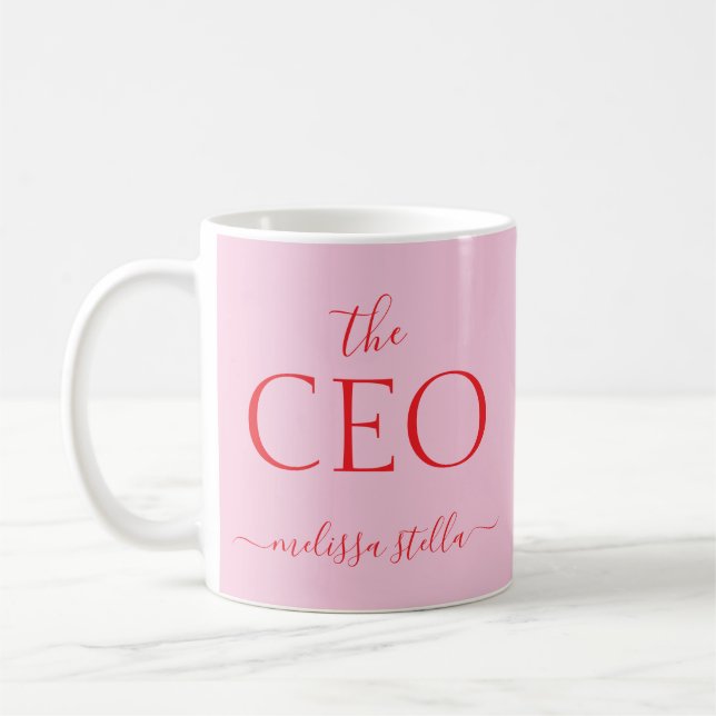 Modern PinkThe CEO Name | Girly Gift Coffee Mug (Left)