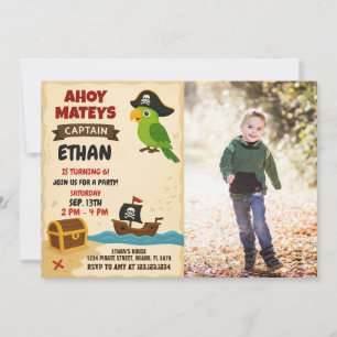 Modern Pirate Birthday Invitation with photo