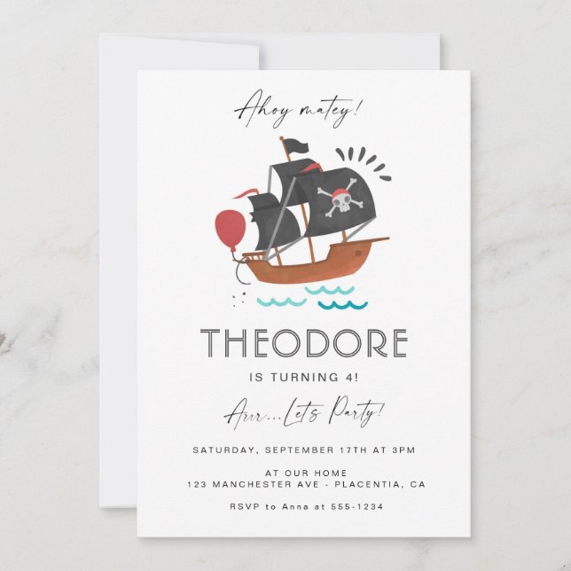 Modern Pirate Birthday Party Kids Invitation (Front)