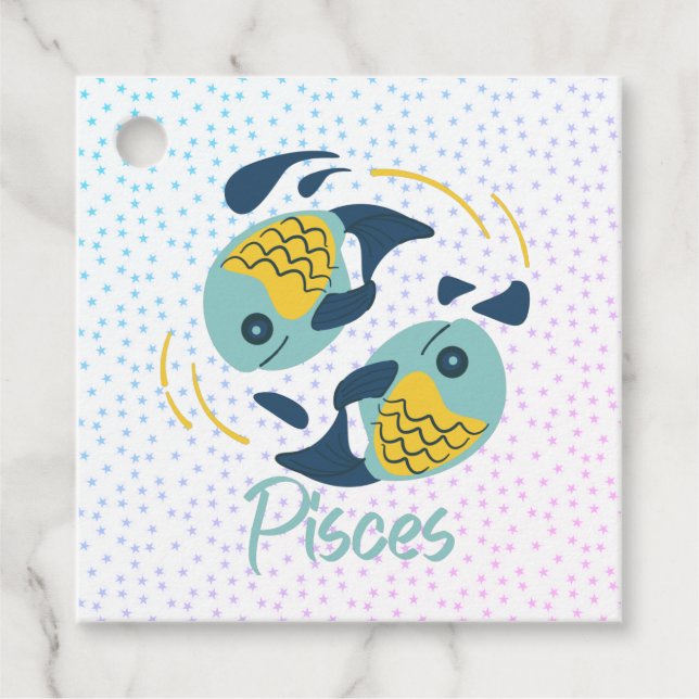 Modern Pisces Fish Zodiac  Favour Tags (Front)