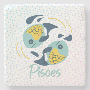 Modern Pisces Fish Zodiac Stone Coaster