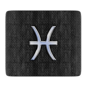 Modern Pisces Zodiac Sign Black Snake Skin style Cutting Board