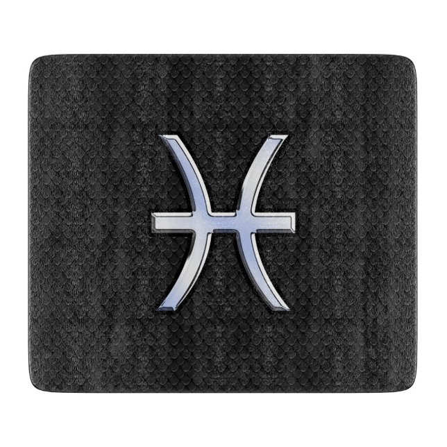 Modern Pisces Zodiac Sign Black Snake Skin style Cutting Board (Front)