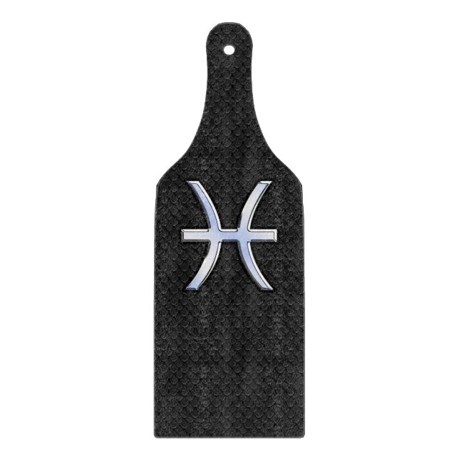Modern Pisces Zodiac Sign Black Snake Skin style Cutting Board (Front)