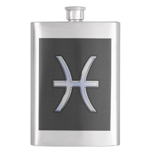 Modern Pisces Zodiac Sign Black Snake Skin style Hip Flask