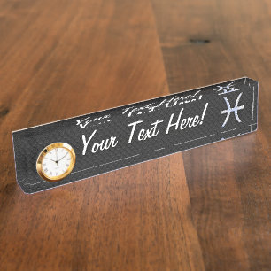 Modern Pisces Zodiac Sign Black Snake Skin style Nameplate