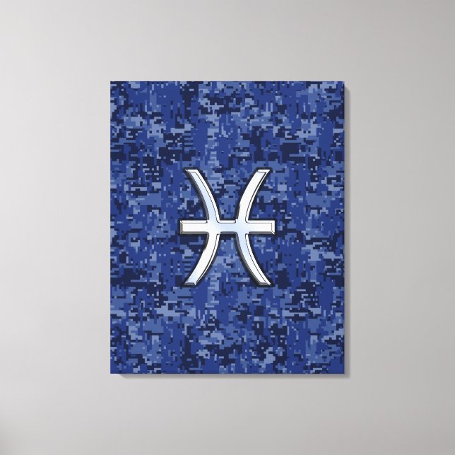 Modern Pisces Zodiac Sign Navy Blue Digital Camo (Front)