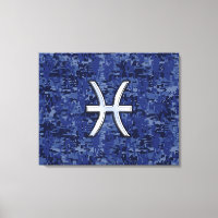 Modern Pisces Zodiac Sign Navy Blue Digital Camo