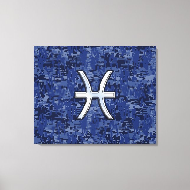 Modern Pisces Zodiac Sign Navy Blue Digital Camo (Front)