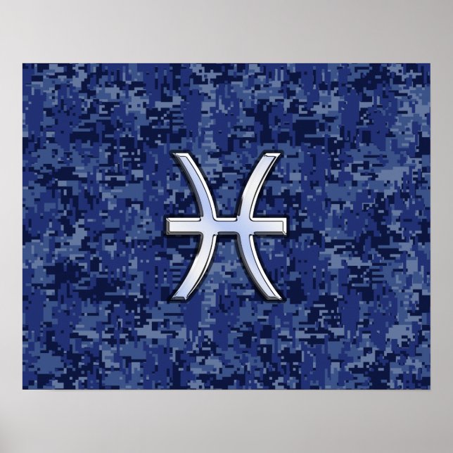 Modern Pisces Zodiac Sign Navy Blue Digital Camo (Front)