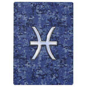 Modern Pisces Zodiac Sign Navy Blue Digital Camo Clipboard