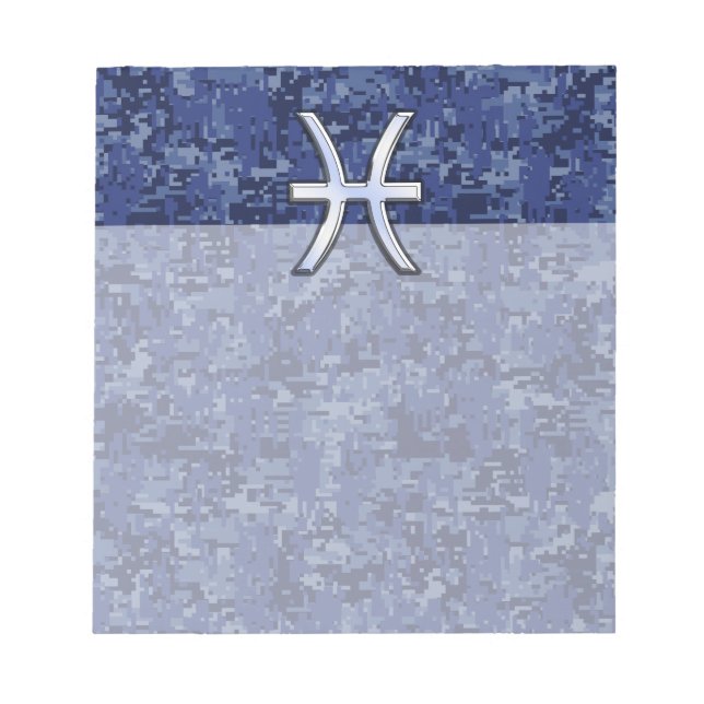 Modern Pisces Zodiac Sign Navy Blue Digital Camo Notepad (Front)