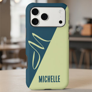 Modern Pistachio and Petrol Blue Monogrammed Name