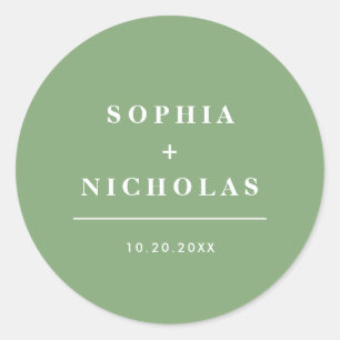 Modern Pistachio Minimal Elegant Wedding Classic Round Sticker