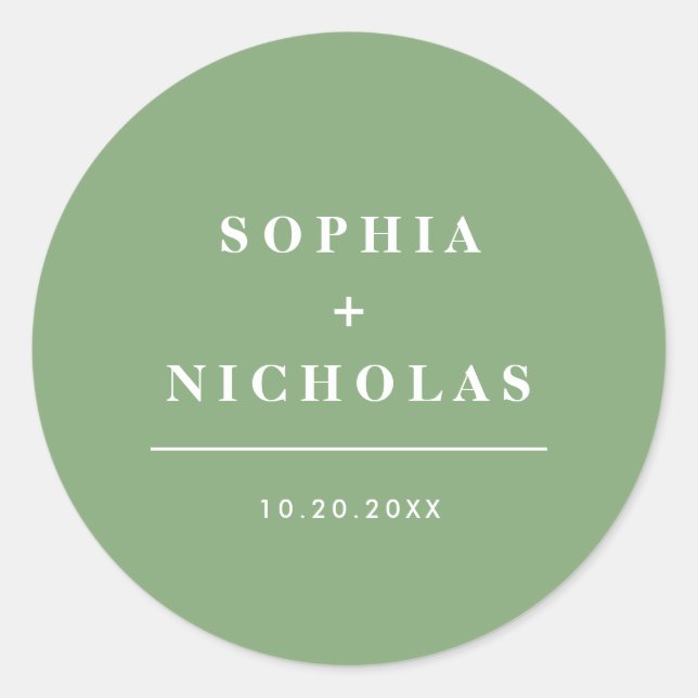 Modern Pistachio Minimal Elegant Wedding Classic Round Sticker (Front)