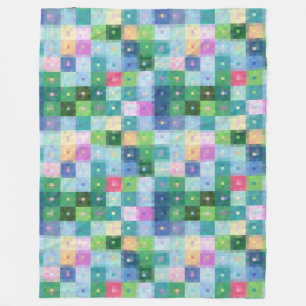 Modern pixel block colour quilt patchwork squares fleece blanket