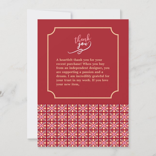 Modern Pixel Geometry Abstract Cross Art Pattern Thank You Card (Back)