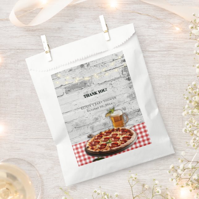 Modern Pizza +Beer Bricks Baby Shower Favour Bags (Clipped)