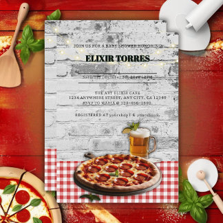 Modern Pizza +Beer Bricks Baby Shower Invitation