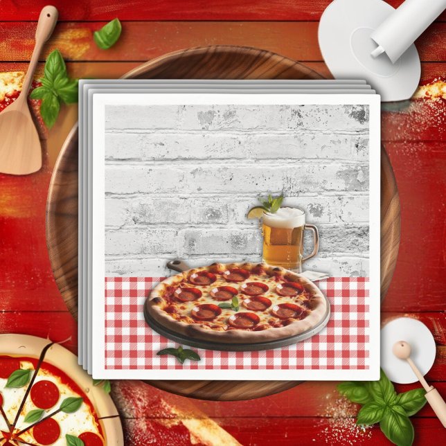Modern Pizza +Beer Bricks Baby Shower Napkin (Creator Uploaded)