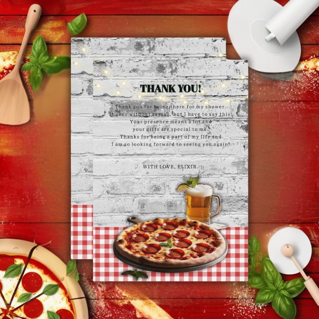 Modern Pizza +Beer Bricks Baby Shower Thank You Card (Creator Uploaded)